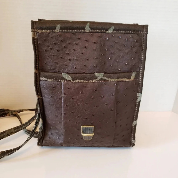 The Tea Garden Womans Brown Faux Ostrich Leather/Floral Fabric Crossbody Bag. - Picture 5 of 13